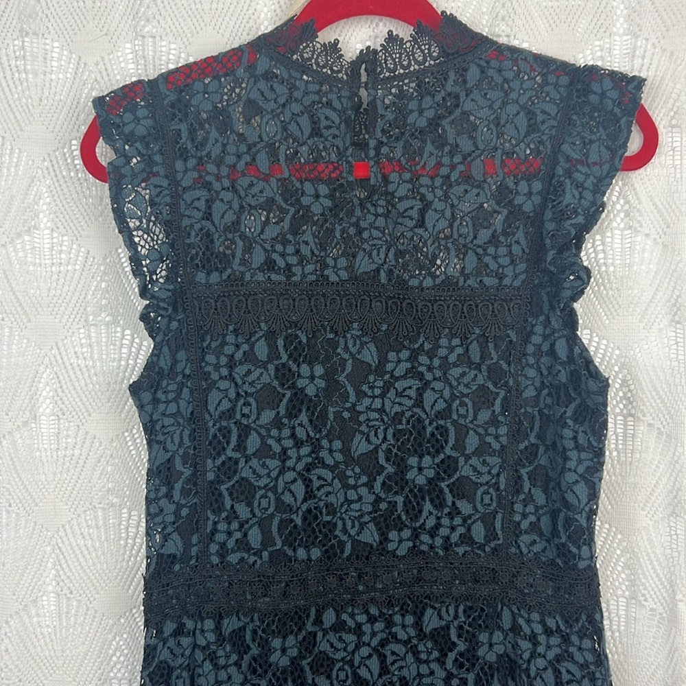Zara lace dress midi bodycon navy blue sleeveless fitted black label  Sz. L - Picture 8 of 15